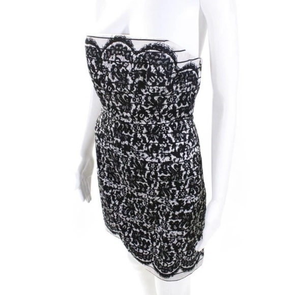 Tibi Strapless Silk & Wool Black Lace Print Mini Dress EUC - Picture 3 of 11